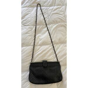 Vintage Ganson Woven Leather Black Crossbody Shoulder Bag Handbag Purse EUC